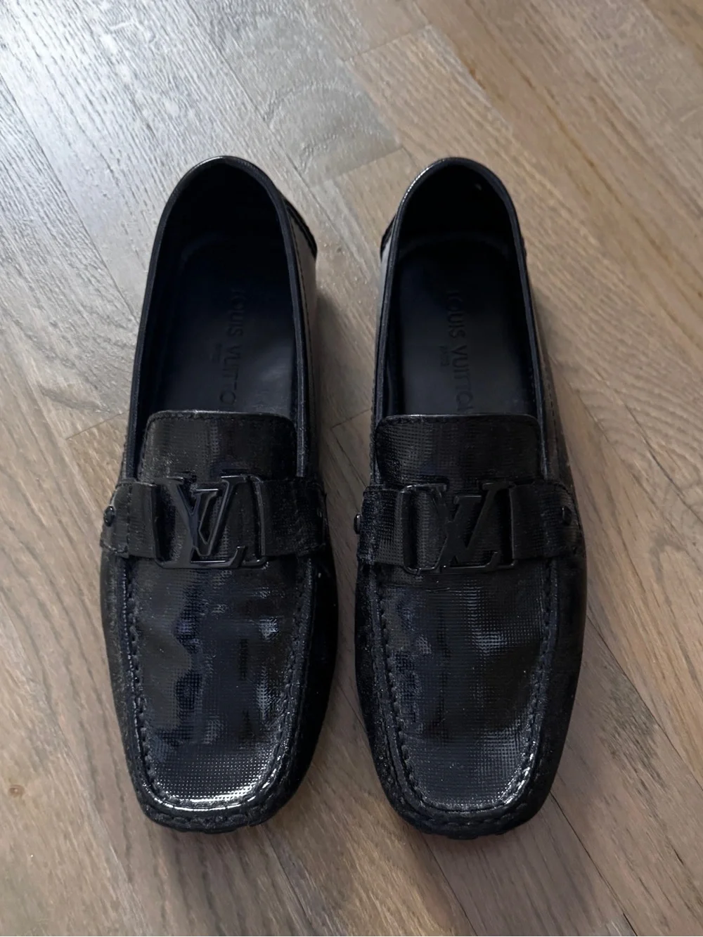 Louis Vuitton Monte Carlo Moccasin Loafers Black LV Logo Men’s 8.5